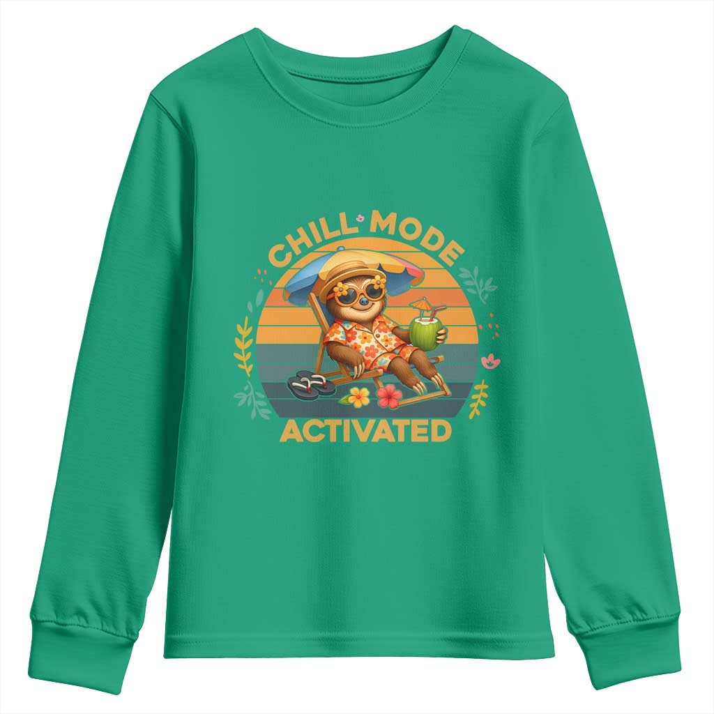 Chill Mode Activated Youth Sweatshirt Funny Sloth Summer Beach Vibes - Wonder Print Shop
