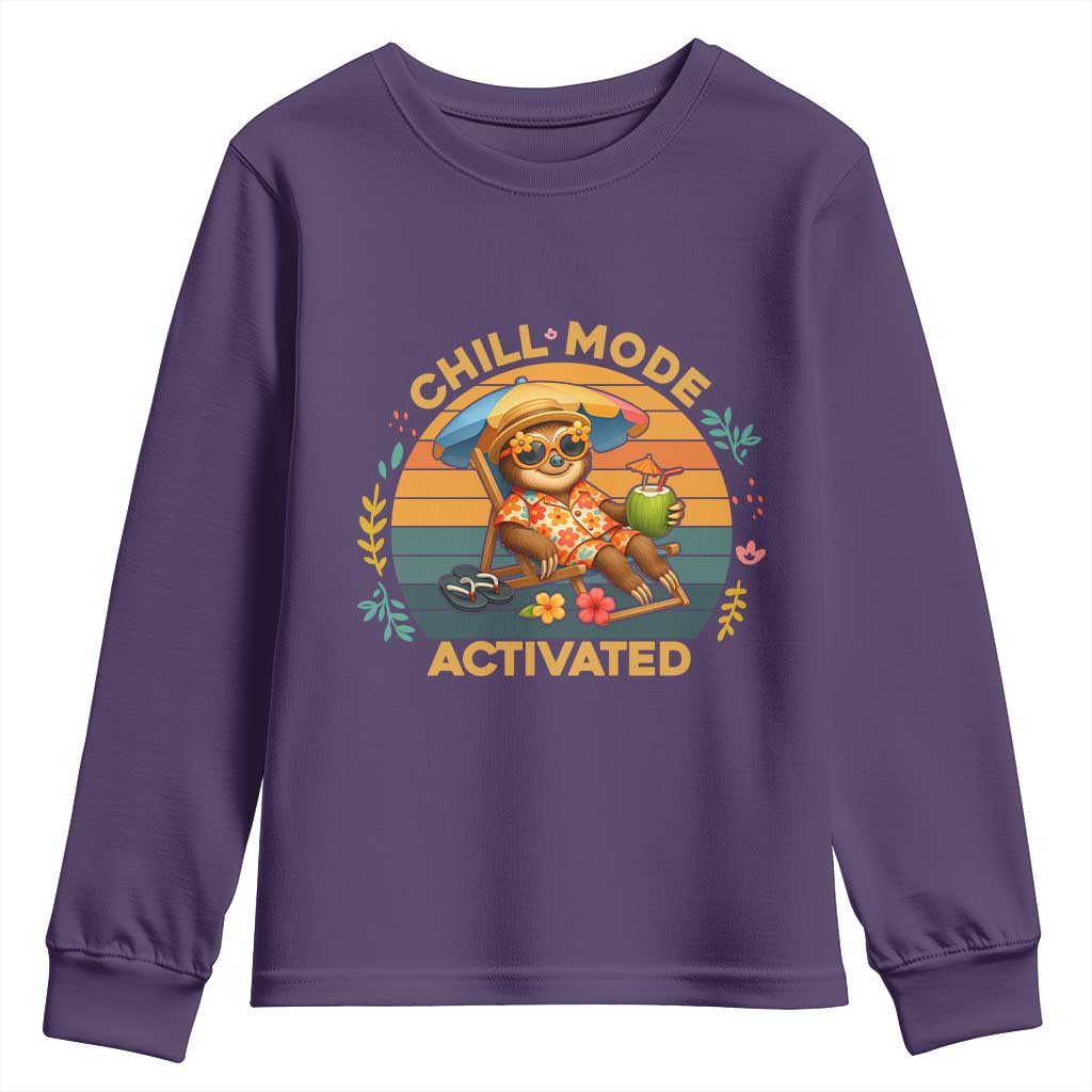 Chill Mode Activated Youth Sweatshirt Funny Sloth Summer Beach Vibes - Wonder Print Shop