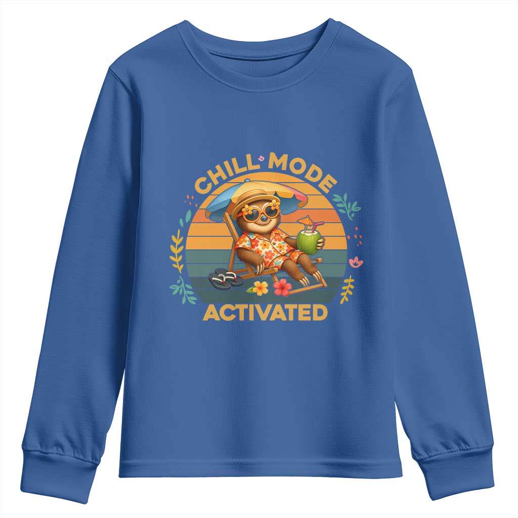 Chill Mode Activated Youth Sweatshirt Funny Sloth Summer Beach Vibes - Wonder Print Shop