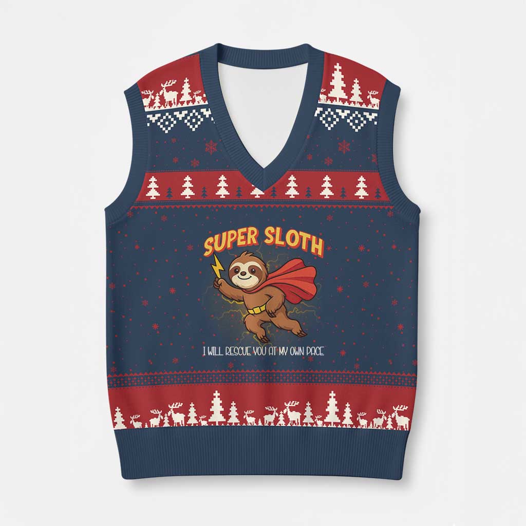 Funny Super Sloth I Will Rescue You At My Own Pace Gift V-Neck Knit Sweater Vest - Wonder Print Shop