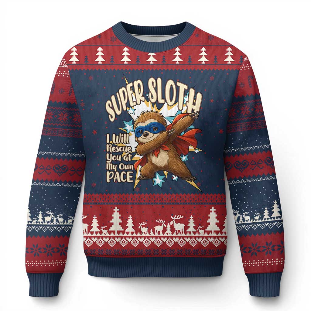 Super Sloth I Will Rescue You Ugly Christmas Sweater Funny Sloth Lover Gift - Wonder Print Shop