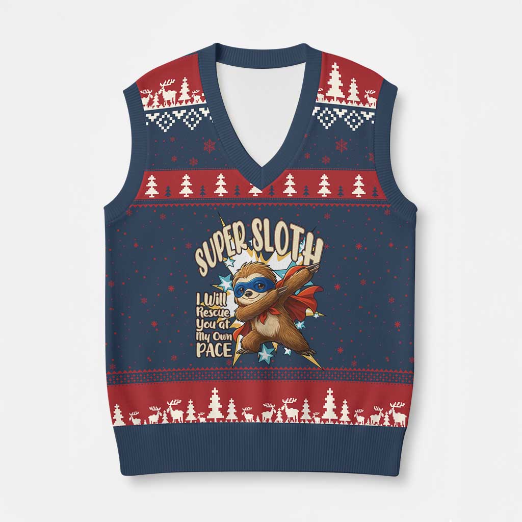 Super Sloth I Will Rescue You V-Neck Knit Sweater Vest Funny Sloth Lover Gift - Wonder Print Shop