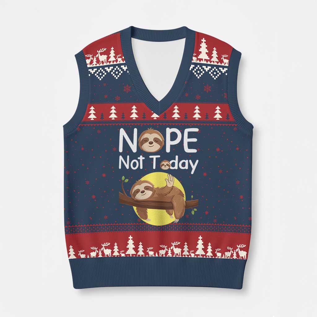 Nope Not Today V-Neck Knit Sweater Vest Funny Sloth Lover Gift - Wonder Print Shop