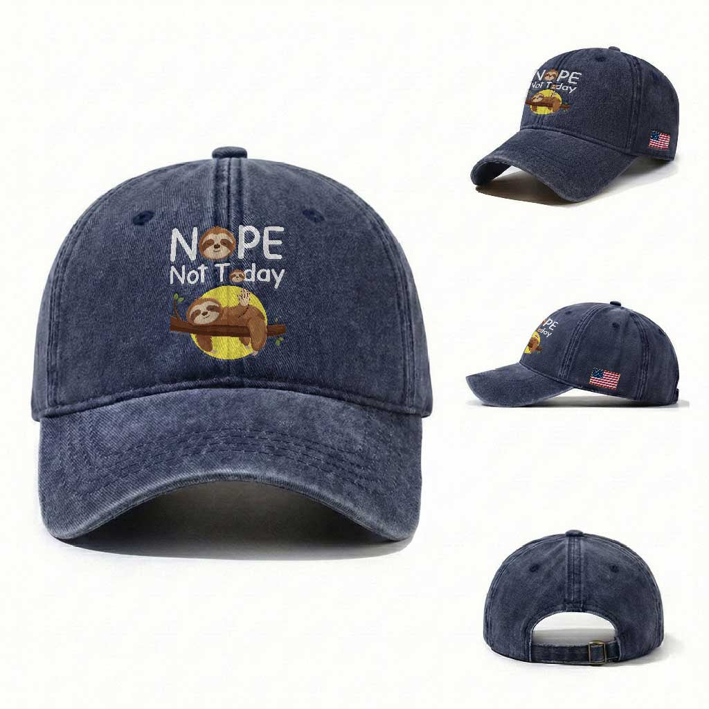 Nope Not Today Washed Cotton Baseball Cap Funny Sloth Lover Gift