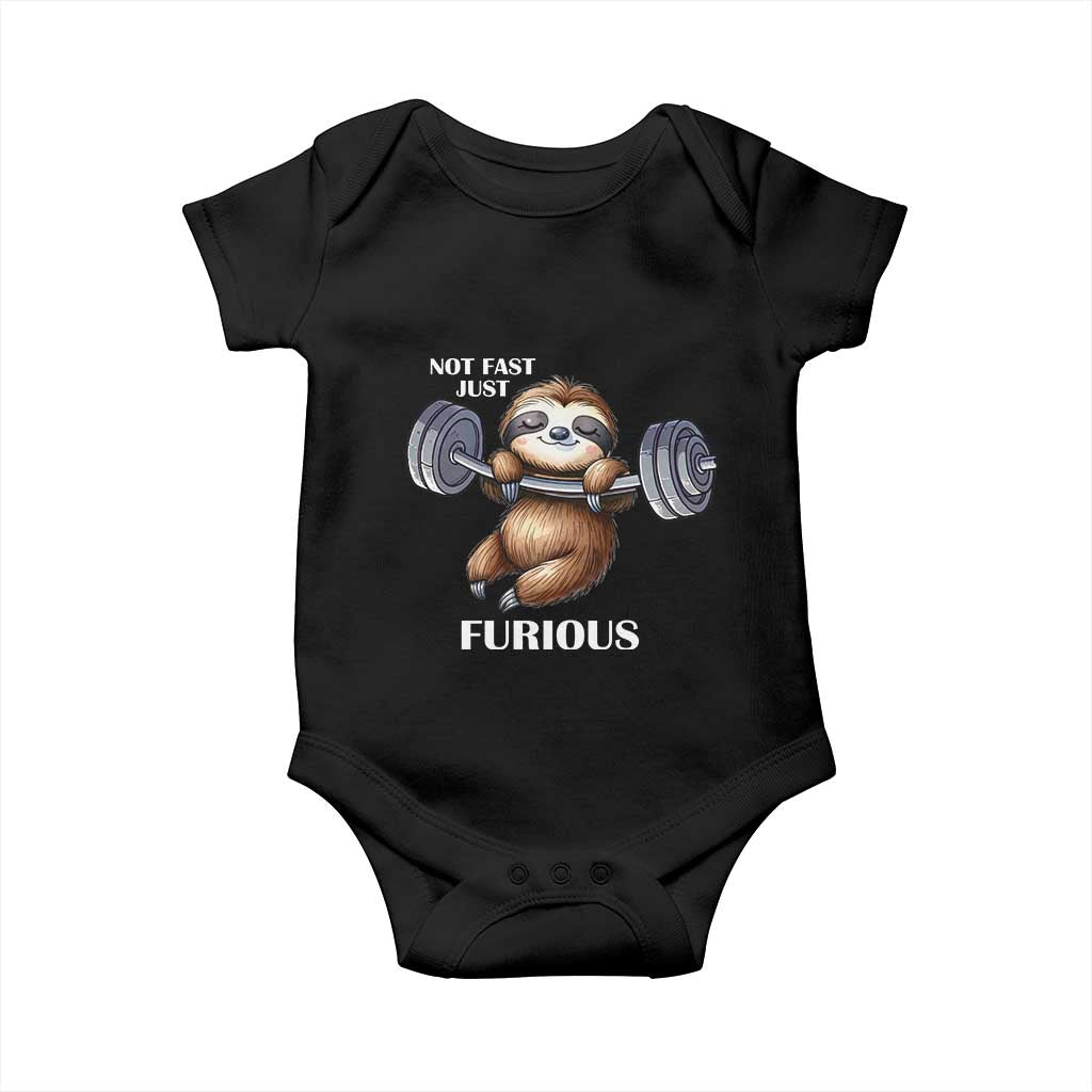 Funny Gym Sloth Baby Onesie Not Fast Just Furious - Wonder Print Shop
