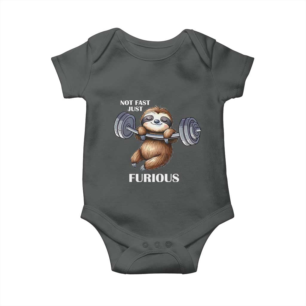 Funny Gym Sloth Baby Onesie Not Fast Just Furious - Wonder Print Shop