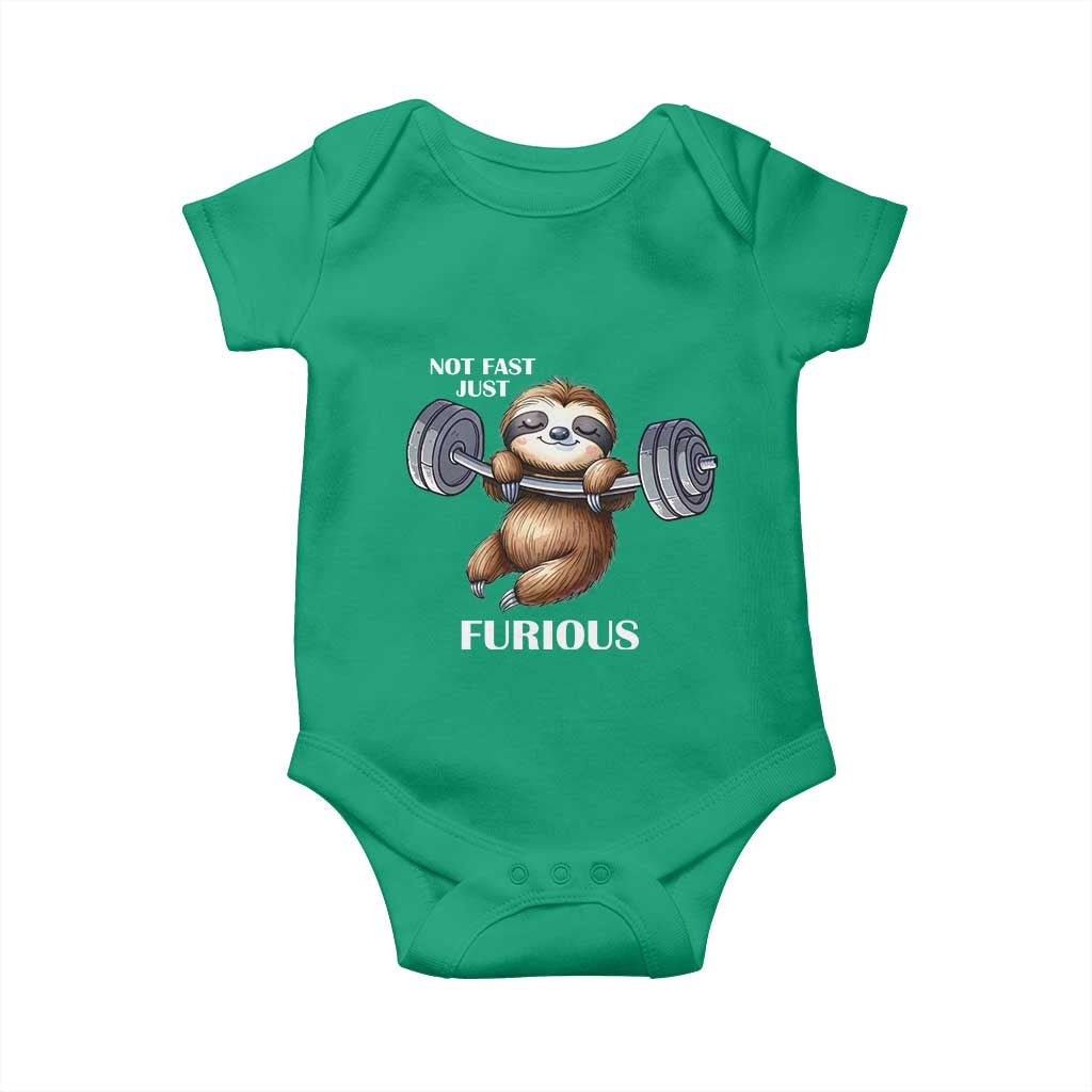Funny Gym Sloth Baby Onesie Not Fast Just Furious - Wonder Print Shop