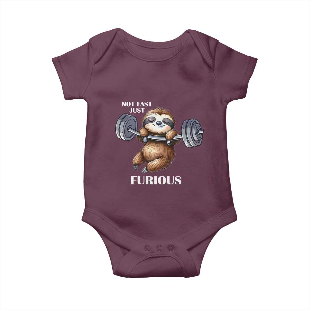 Funny Gym Sloth Baby Onesie Not Fast Just Furious - Wonder Print Shop