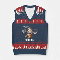 Funny Gym Sloth V-Neck Knit Sweater Vest Not Fast Just Furious - Wonder Print Shop