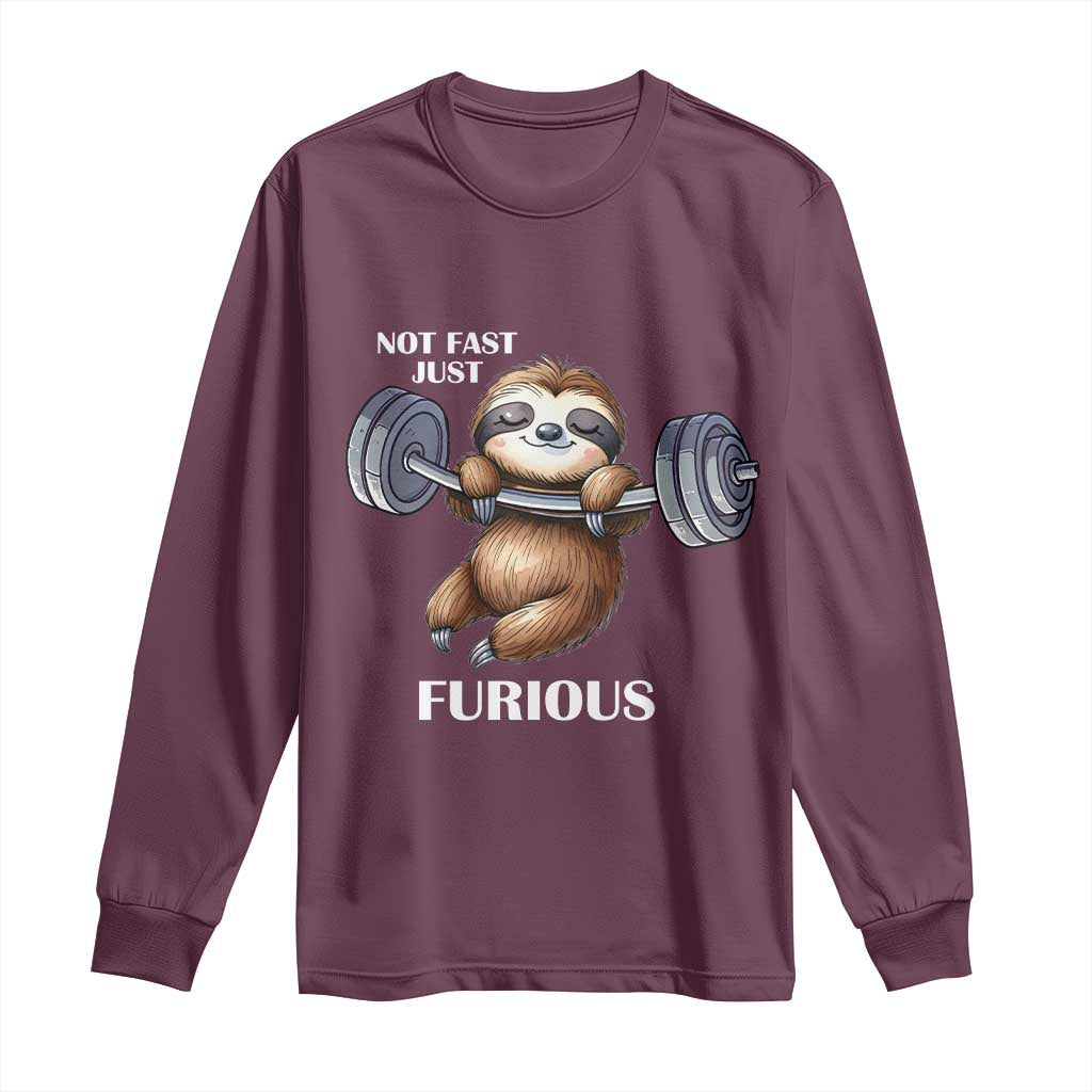 Funny Gym Sloth Long Sleeve Shirt Not Fast Just Furious - Wonder Print Shop