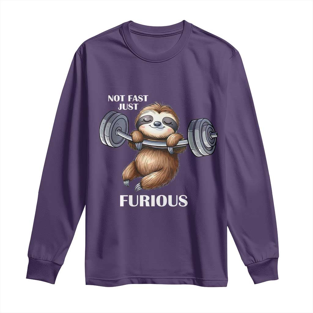 Funny Gym Sloth Long Sleeve Shirt Not Fast Just Furious - Wonder Print Shop