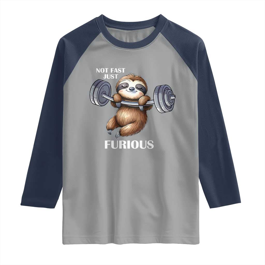 Funny Gym Sloth Raglan Shirt Not Fast Just Furious - Wonder Print Shop