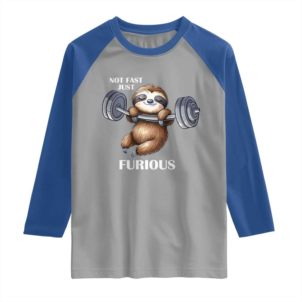 Funny Gym Sloth Raglan Shirt Not Fast Just Furious - Wonder Print Shop