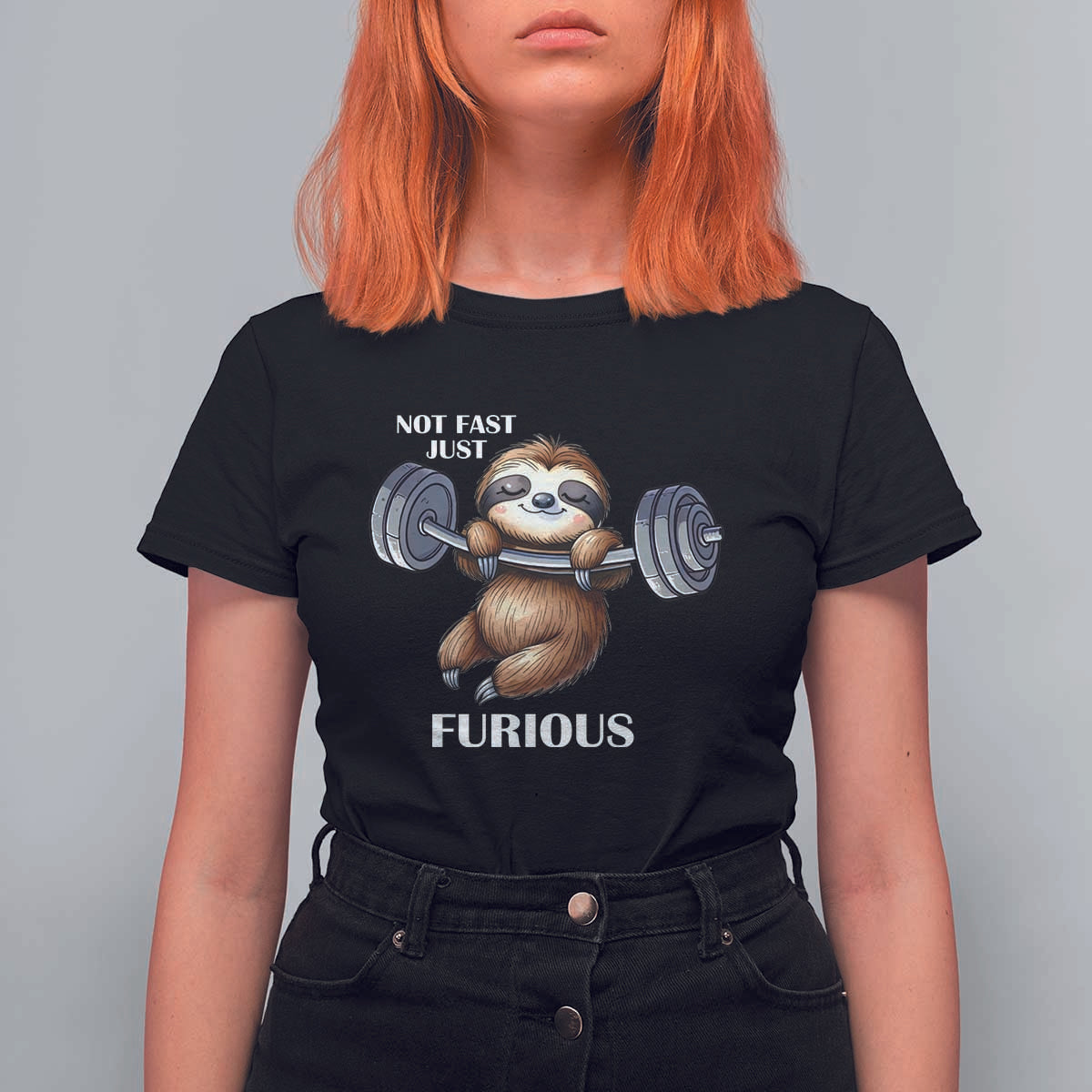 Funny Gym Sloth T Shirt For Women Not Fast Just Furious - Wonder Print Shop