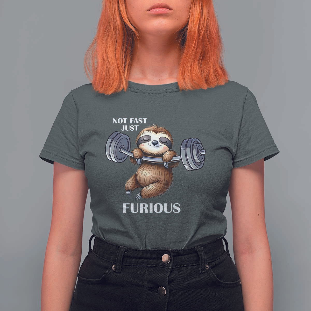Funny Gym Sloth T Shirt For Women Not Fast Just Furious - Wonder Print Shop