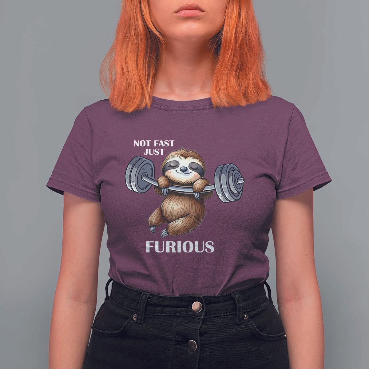 Funny Gym Sloth T Shirt For Women Not Fast Just Furious - Wonder Print Shop