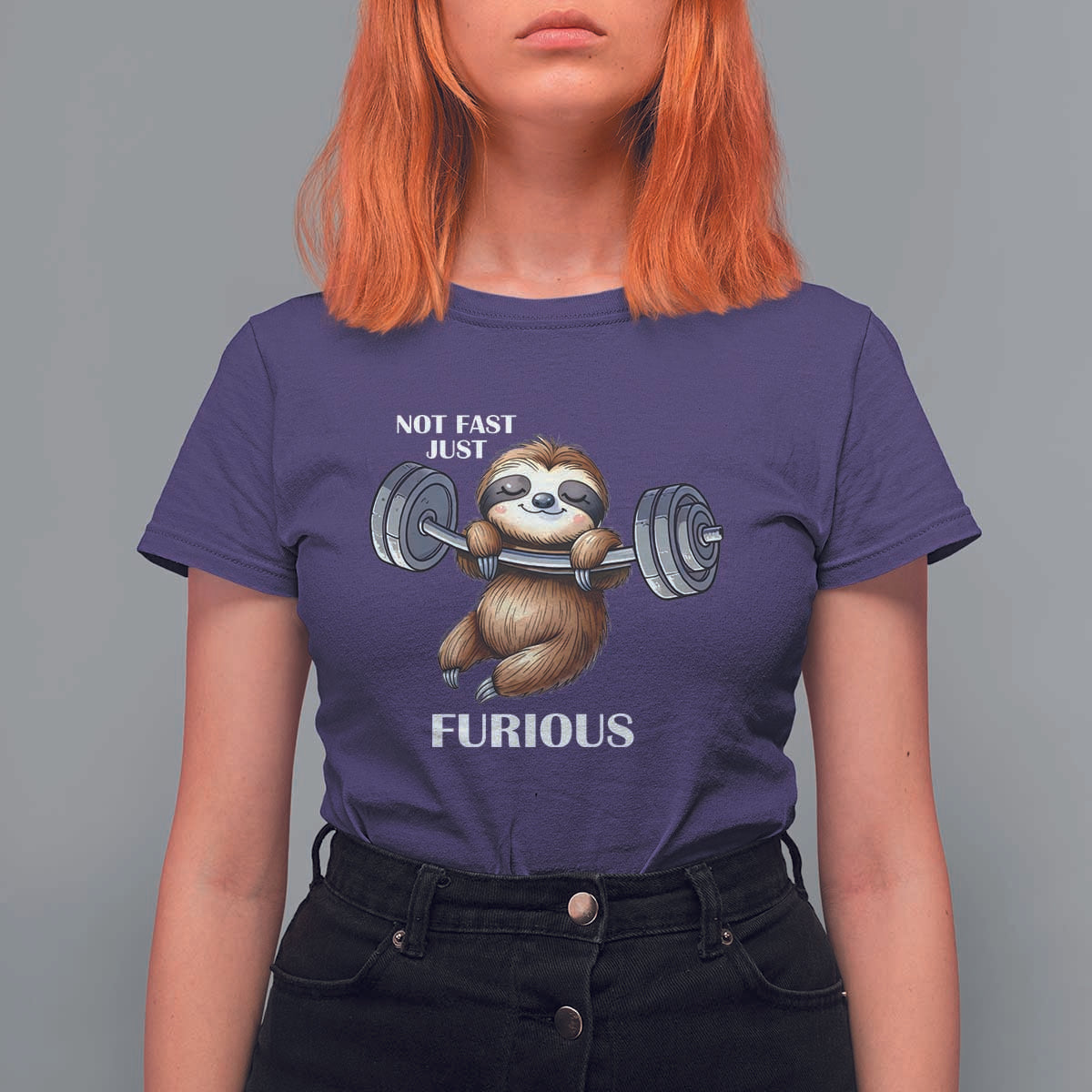 Funny Gym Sloth T Shirt For Women Not Fast Just Furious - Wonder Print Shop