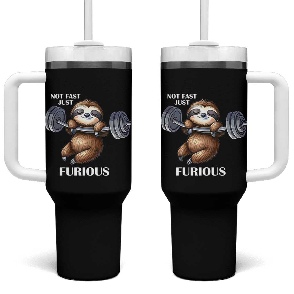 Funny Gym Sloth Tumbler With Handle Not Fast Just Furious