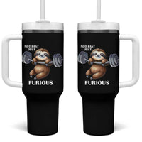 Funny Gym Sloth Tumbler With Handle Not Fast Just Furious