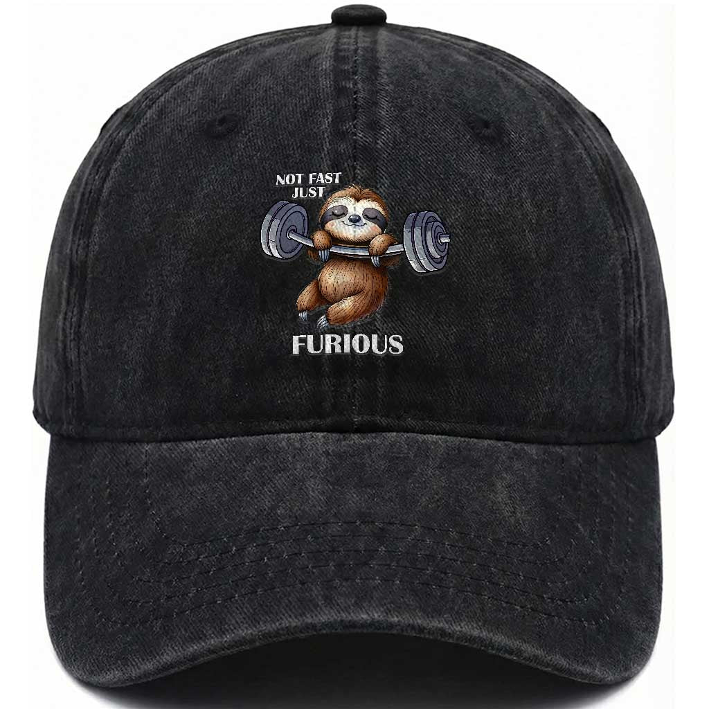 Funny Gym Sloth Washed Cotton Baseball Cap Not Fast Just Furious