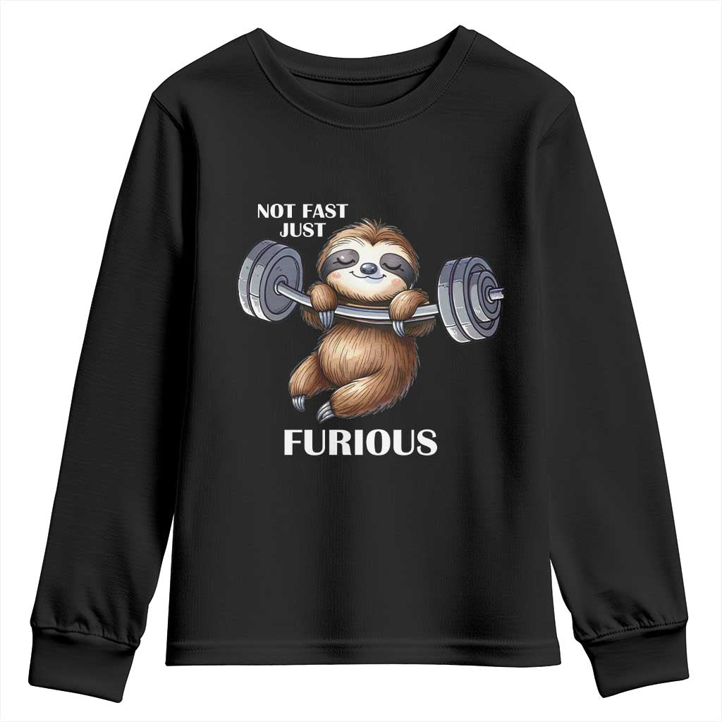 Funny Gym Sloth Youth Sweatshirt Not Fast Just Furious - Wonder Print Shop