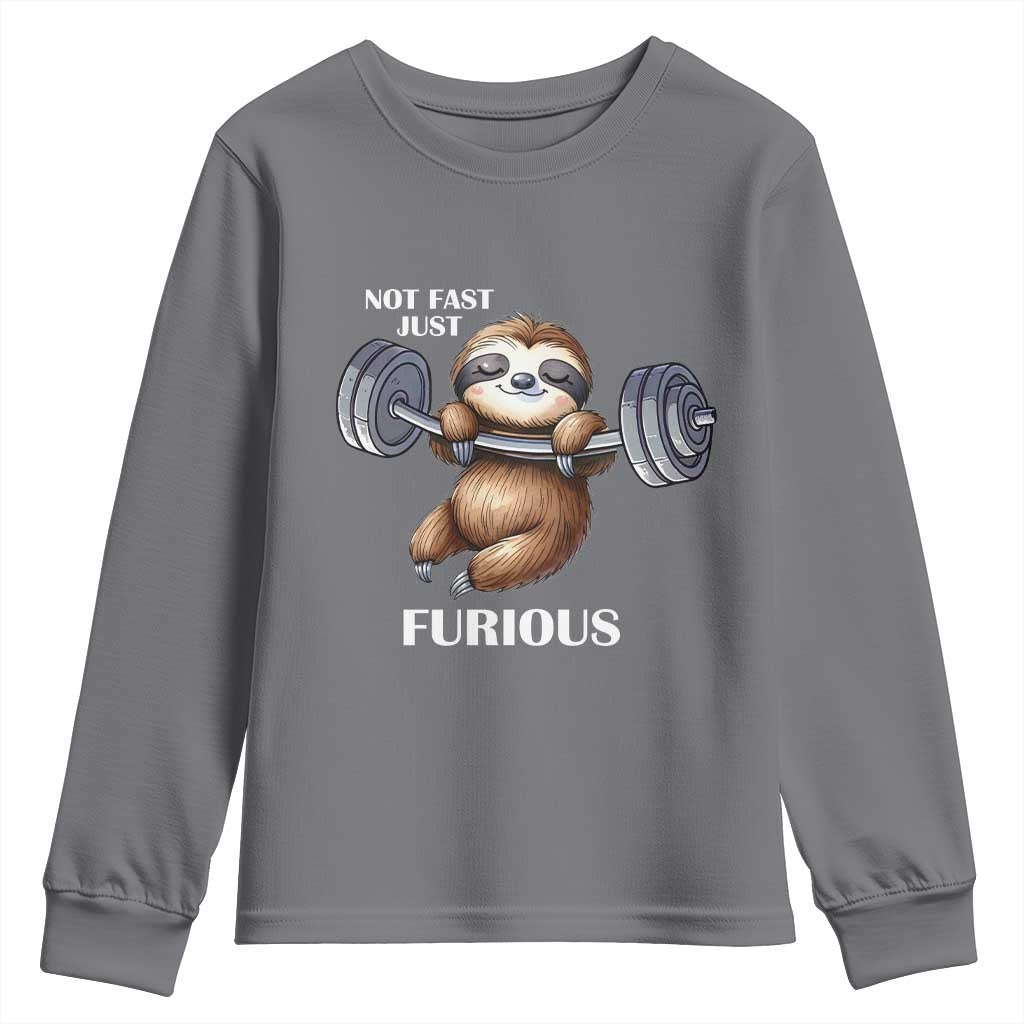 Funny Gym Sloth Youth Sweatshirt Not Fast Just Furious - Wonder Print Shop