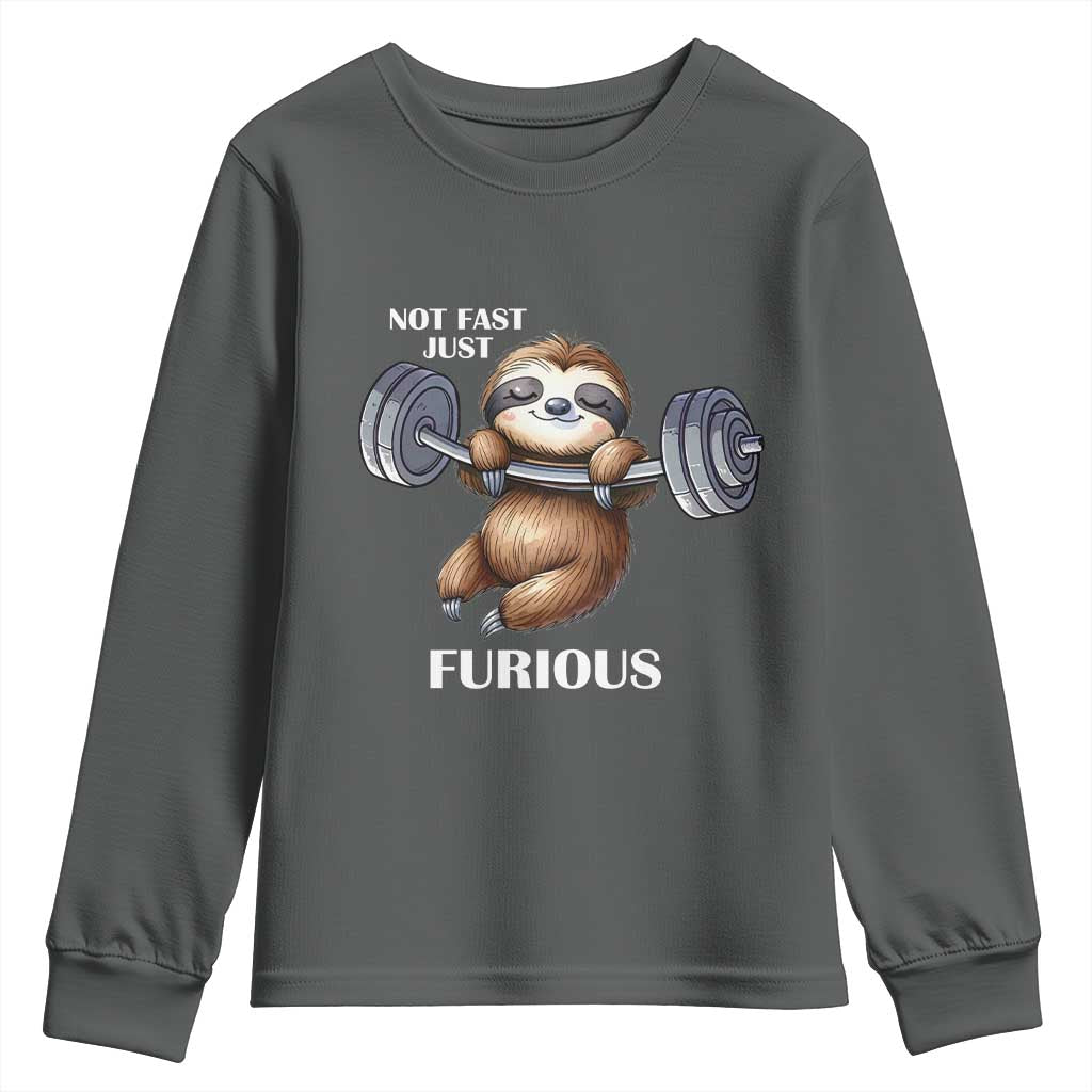 Funny Gym Sloth Youth Sweatshirt Not Fast Just Furious - Wonder Print Shop
