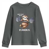Funny Gym Sloth Youth Sweatshirt Not Fast Just Furious - Wonder Print Shop