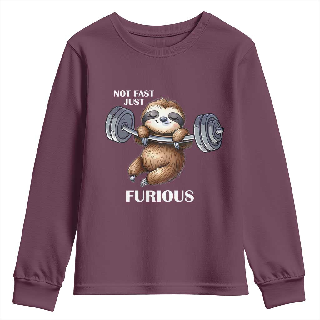 Funny Gym Sloth Youth Sweatshirt Not Fast Just Furious - Wonder Print Shop