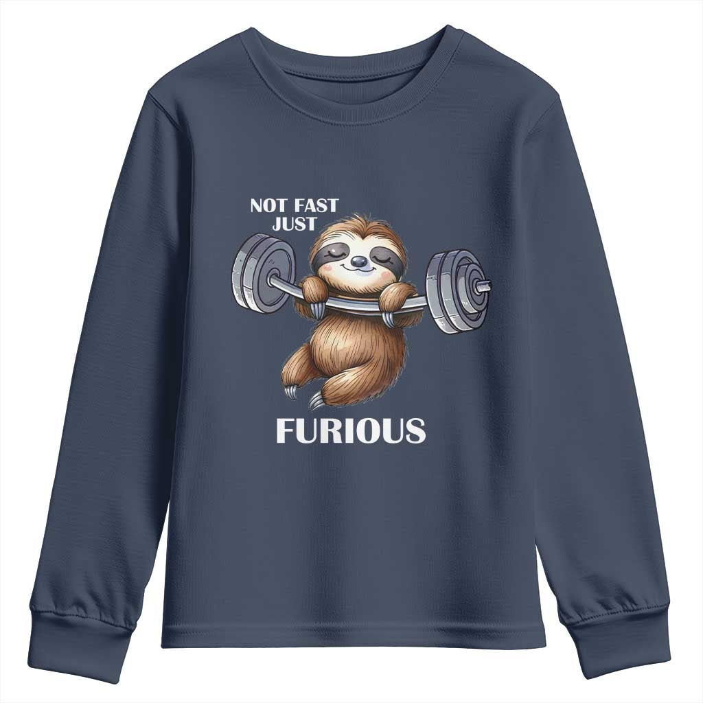 Funny Gym Sloth Youth Sweatshirt Not Fast Just Furious - Wonder Print Shop