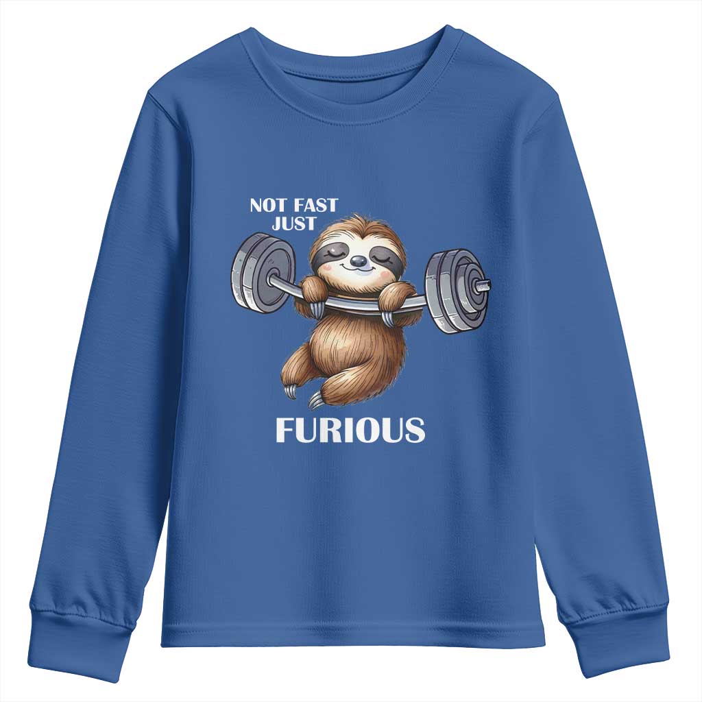 Funny Gym Sloth Youth Sweatshirt Not Fast Just Furious - Wonder Print Shop