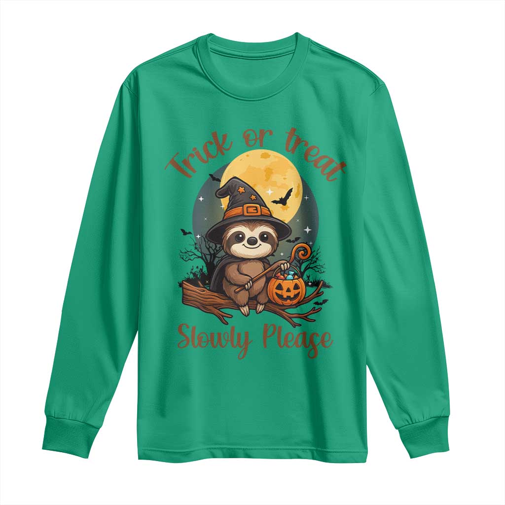 Funny Halloween Sloth Long Sleeve Shirt Trick Or Treat Slowly Please - Wonder Print Shop