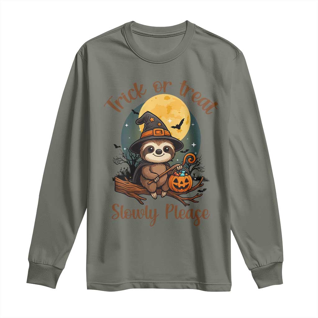 Funny Halloween Sloth Long Sleeve Shirt Trick Or Treat Slowly Please - Wonder Print Shop