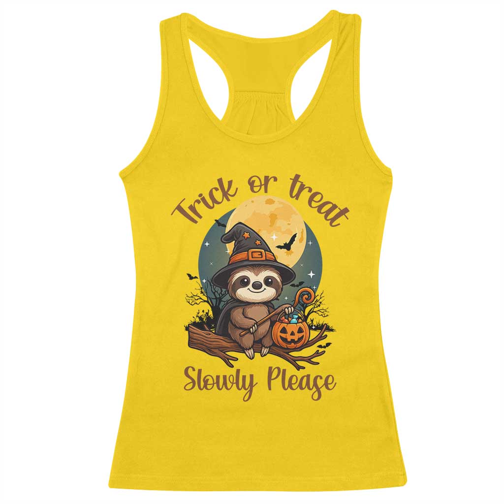 Funny Halloween Sloth Racerback Tank Top Trick Or Treat Slowly Please - Wonder Print Shop