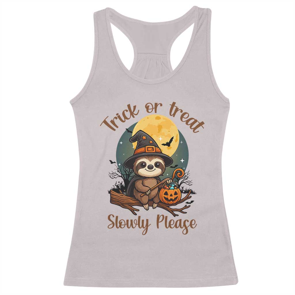 Funny Halloween Sloth Racerback Tank Top Trick Or Treat Slowly Please - Wonder Print Shop