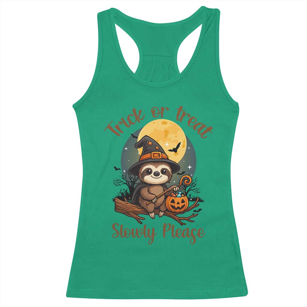 Funny Halloween Sloth Racerback Tank Top Trick Or Treat Slowly Please - Wonder Print Shop
