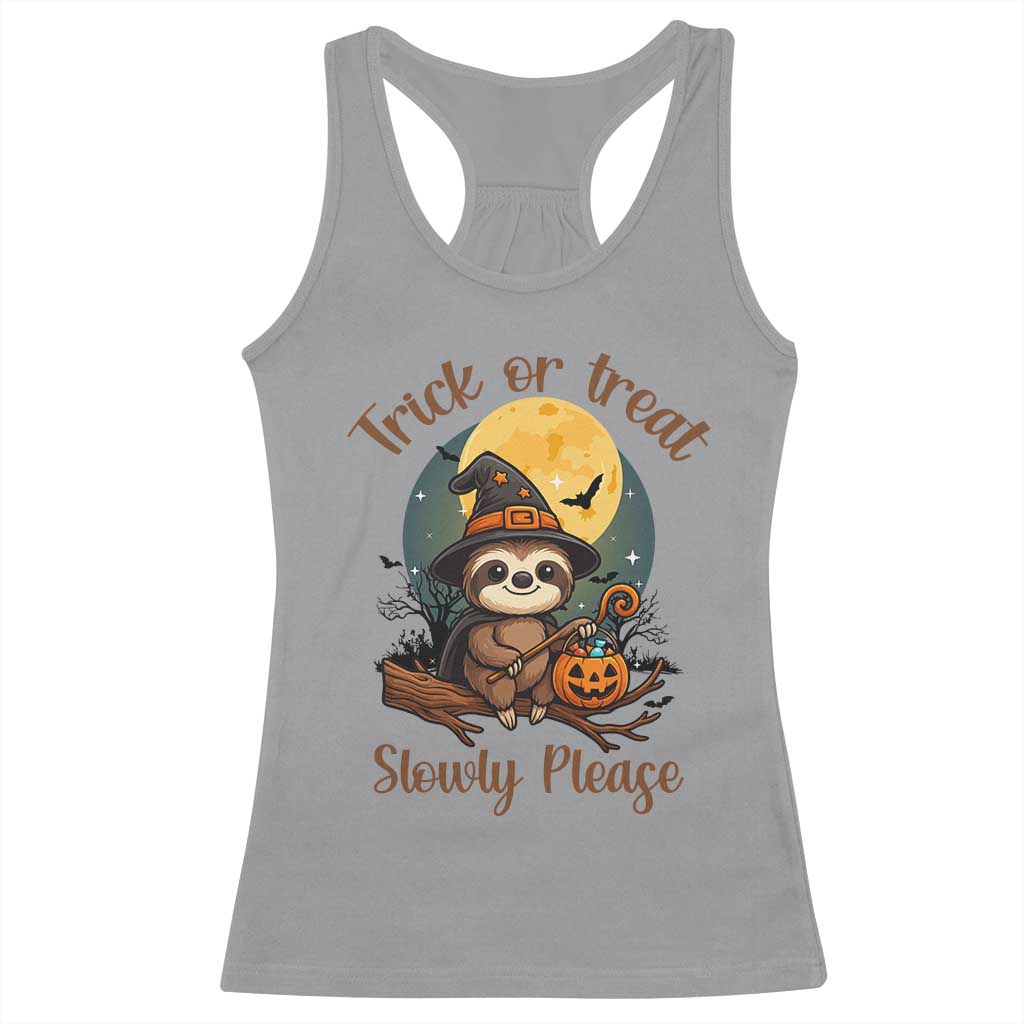 Funny Halloween Sloth Racerback Tank Top Trick Or Treat Slowly Please - Wonder Print Shop