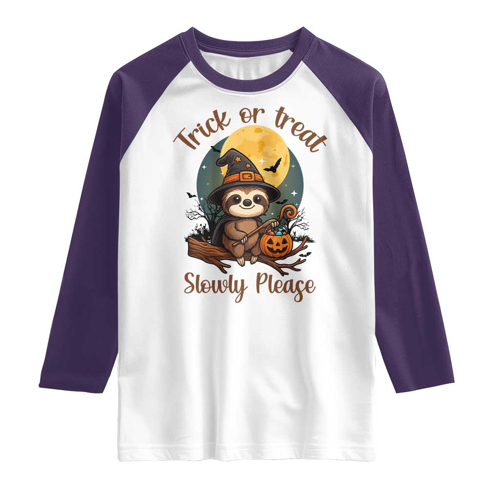 Funny Halloween Sloth Raglan Shirt Trick Or Treat Slowly Please - Wonder Print Shop