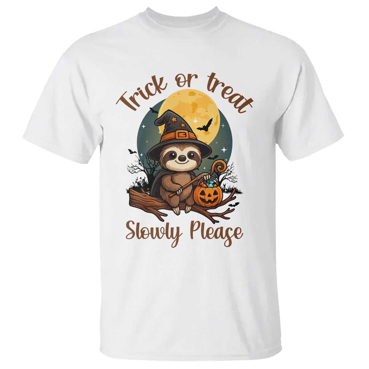 Funny Halloween Sloth T Shirt Trick Or Treat Slowly Please - Wonder Print Shop