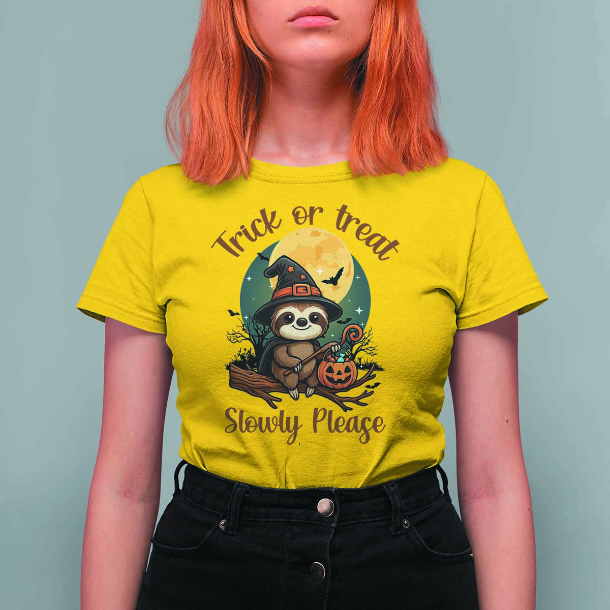 Funny Halloween Sloth T Shirt For Women Trick Or Treat Slowly Please - Wonder Print Shop