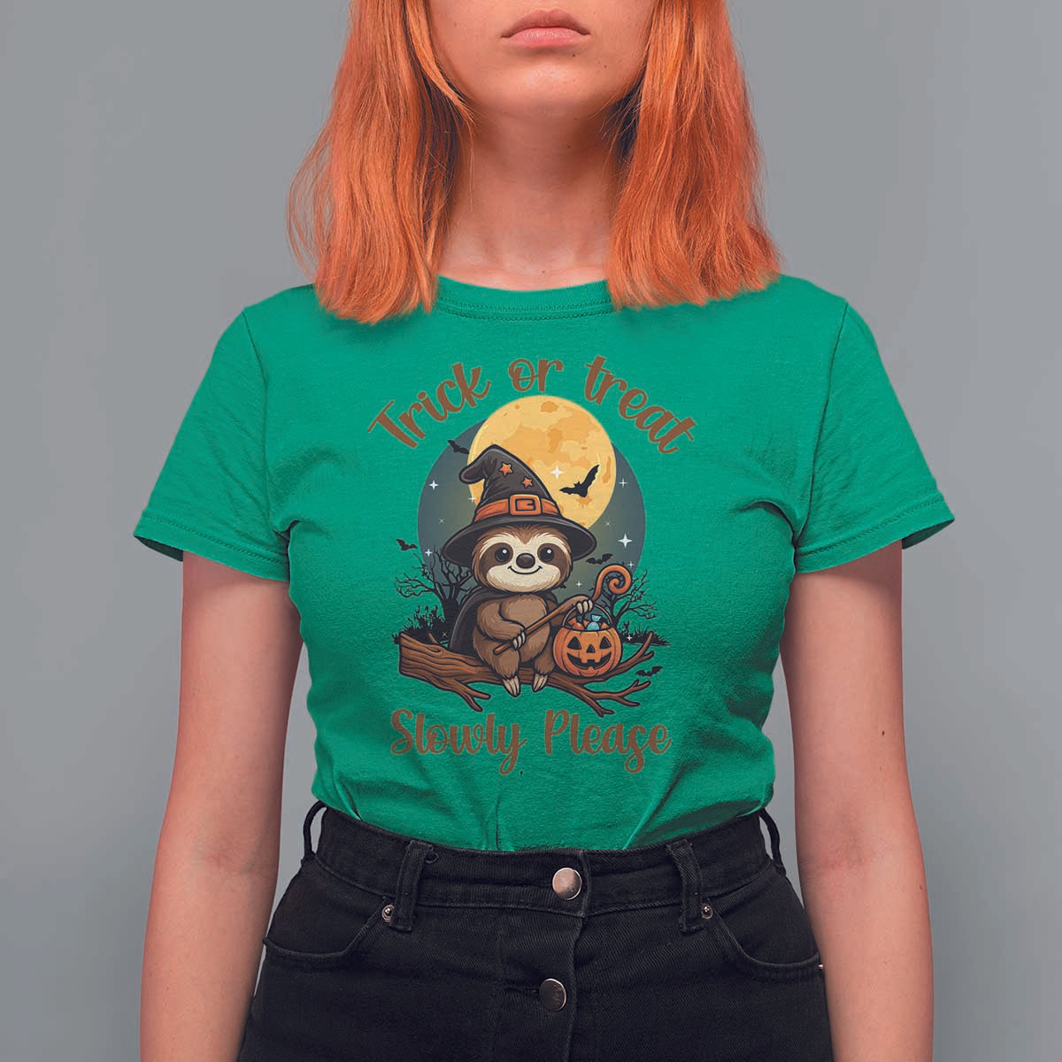 Funny Halloween Sloth T Shirt For Women Trick Or Treat Slowly Please - Wonder Print Shop