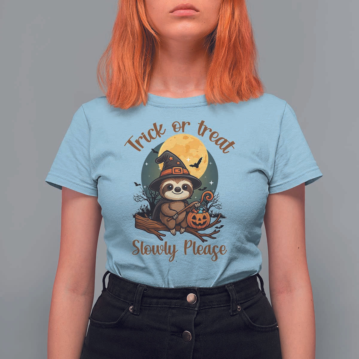 Funny Halloween Sloth T Shirt For Women Trick Or Treat Slowly Please - Wonder Print Shop