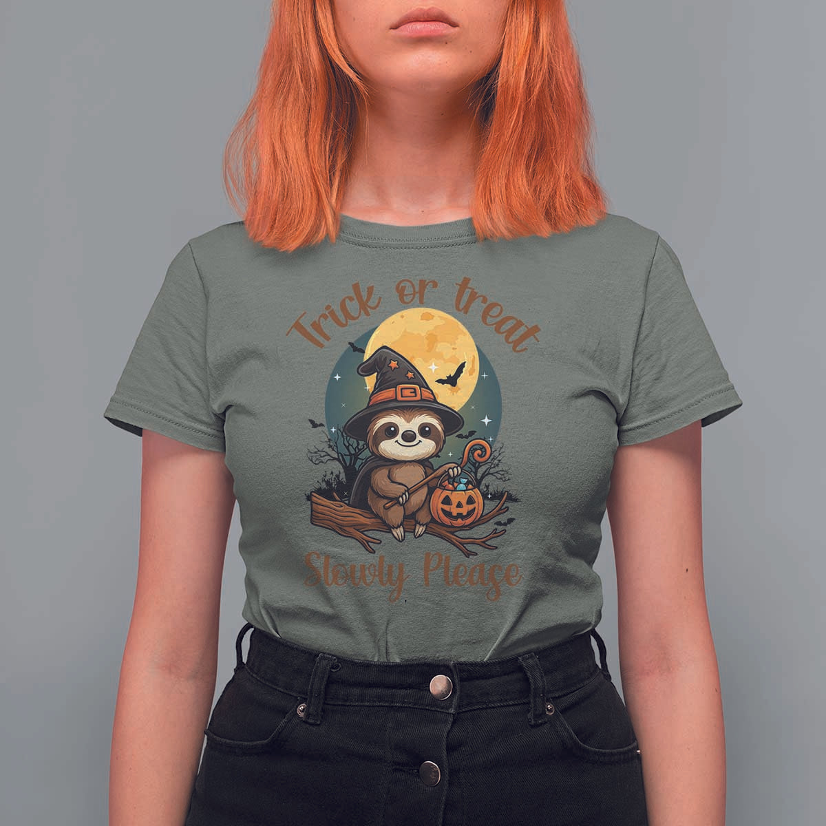 Funny Halloween Sloth T Shirt For Women Trick Or Treat Slowly Please - Wonder Print Shop