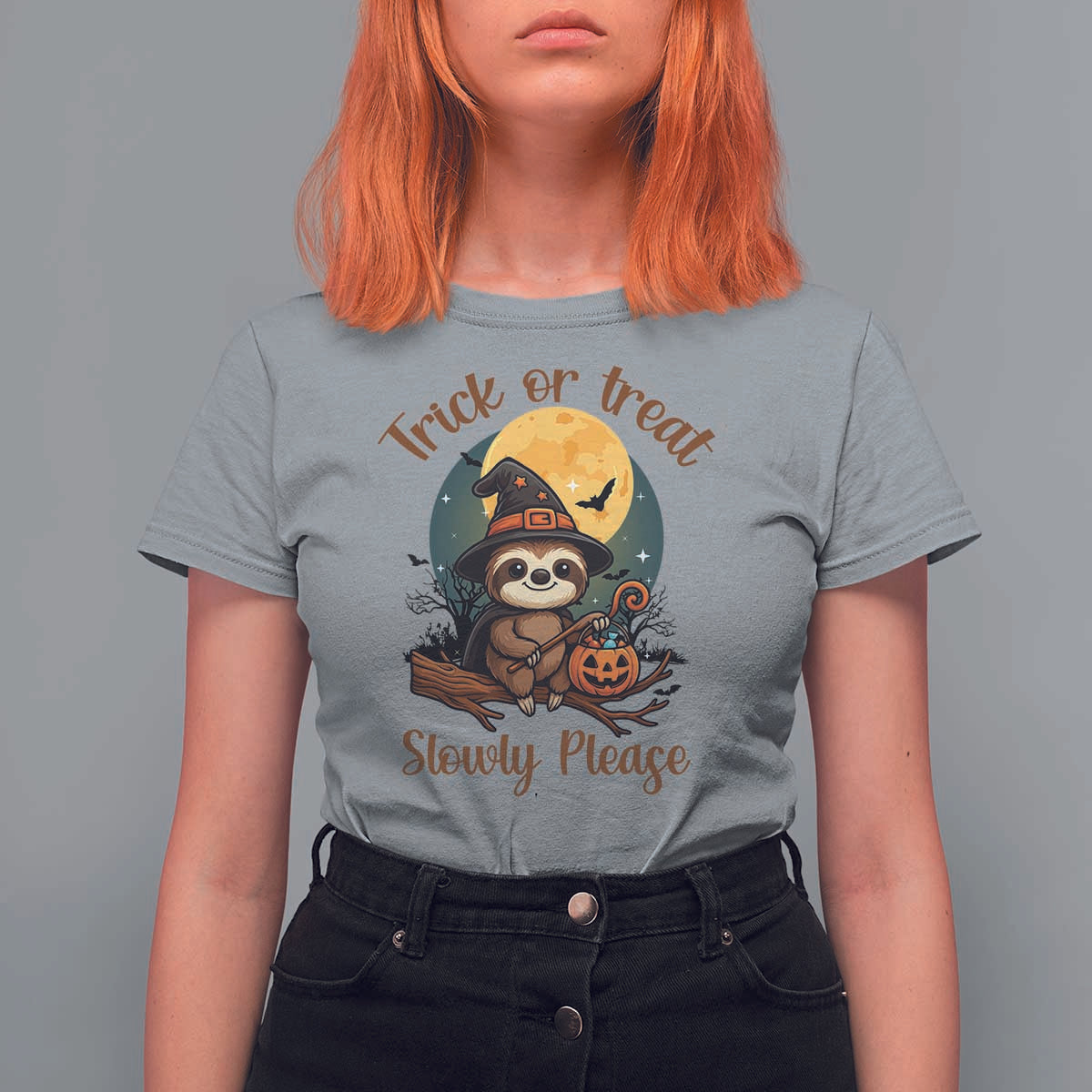 Funny Halloween Sloth T Shirt For Women Trick Or Treat Slowly Please - Wonder Print Shop