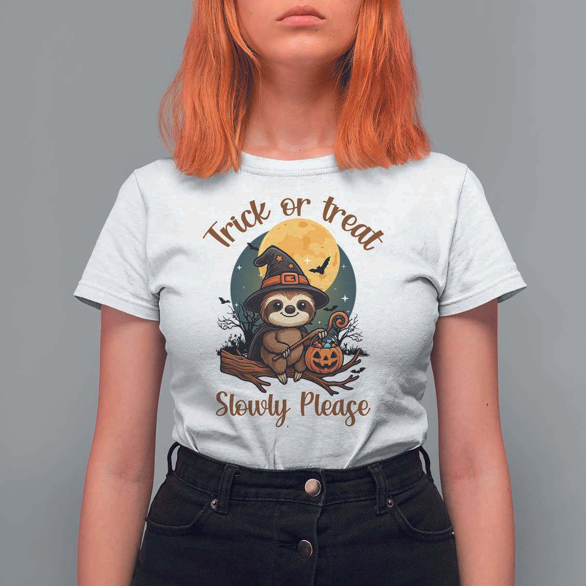 Funny Halloween Sloth T Shirt For Women Trick Or Treat Slowly Please - Wonder Print Shop