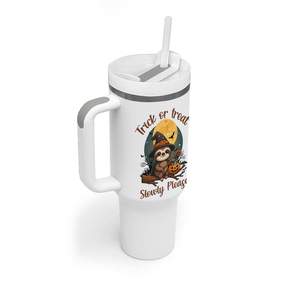 Funny Halloween Sloth Tumbler With Handle Trick Or Treat Slowly Please
