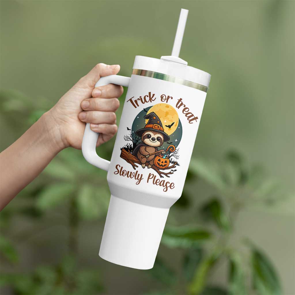 Funny Halloween Sloth Tumbler With Handle Trick Or Treat Slowly Please
