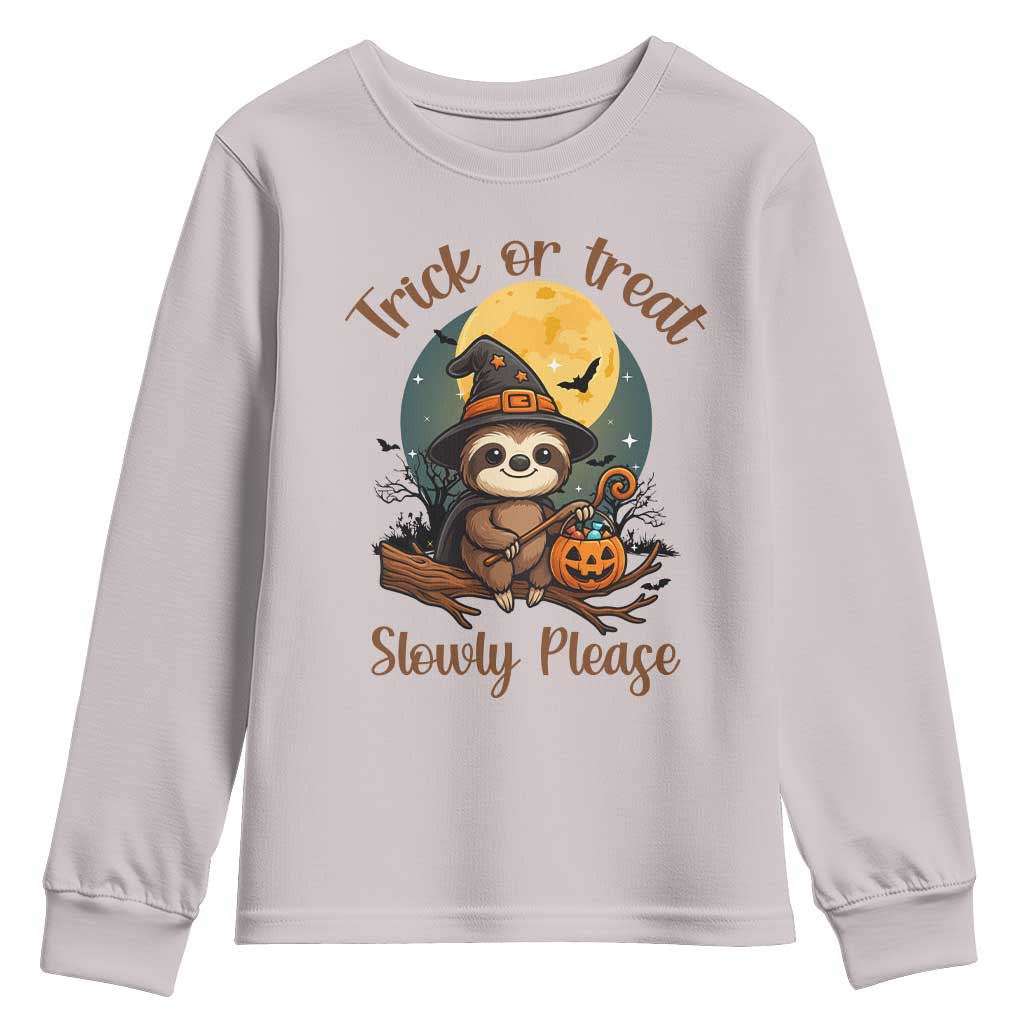 Funny Halloween Sloth Youth Sweatshirt Trick Or Treat Slowly Please - Wonder Print Shop