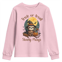 Funny Halloween Sloth Youth Sweatshirt Trick Or Treat Slowly Please - Wonder Print Shop