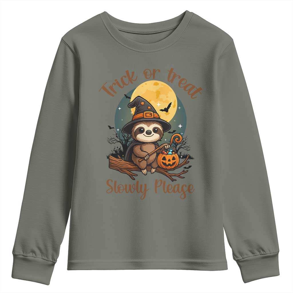 Funny Halloween Sloth Youth Sweatshirt Trick Or Treat Slowly Please - Wonder Print Shop